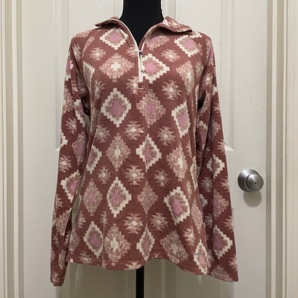 Eddie Bauer Fleece Pullover Aztec‎ Southwestern Quarter Zip Mauve Pink Medium